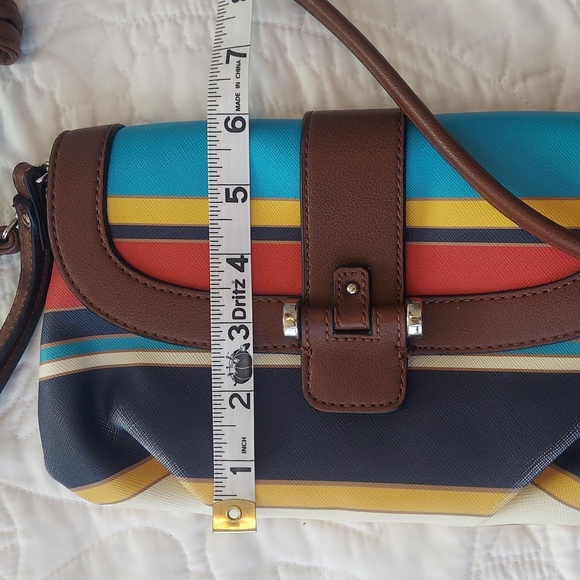 Chaps Crossbody Purse or Wristlet Bright Colored Striped, Distressed - Picture 7 of 10